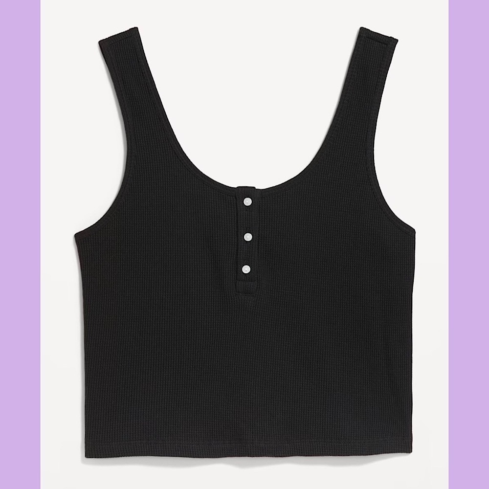 NWT Black Old Navy Waffle Knit Crop Top - Picture 4 of 10